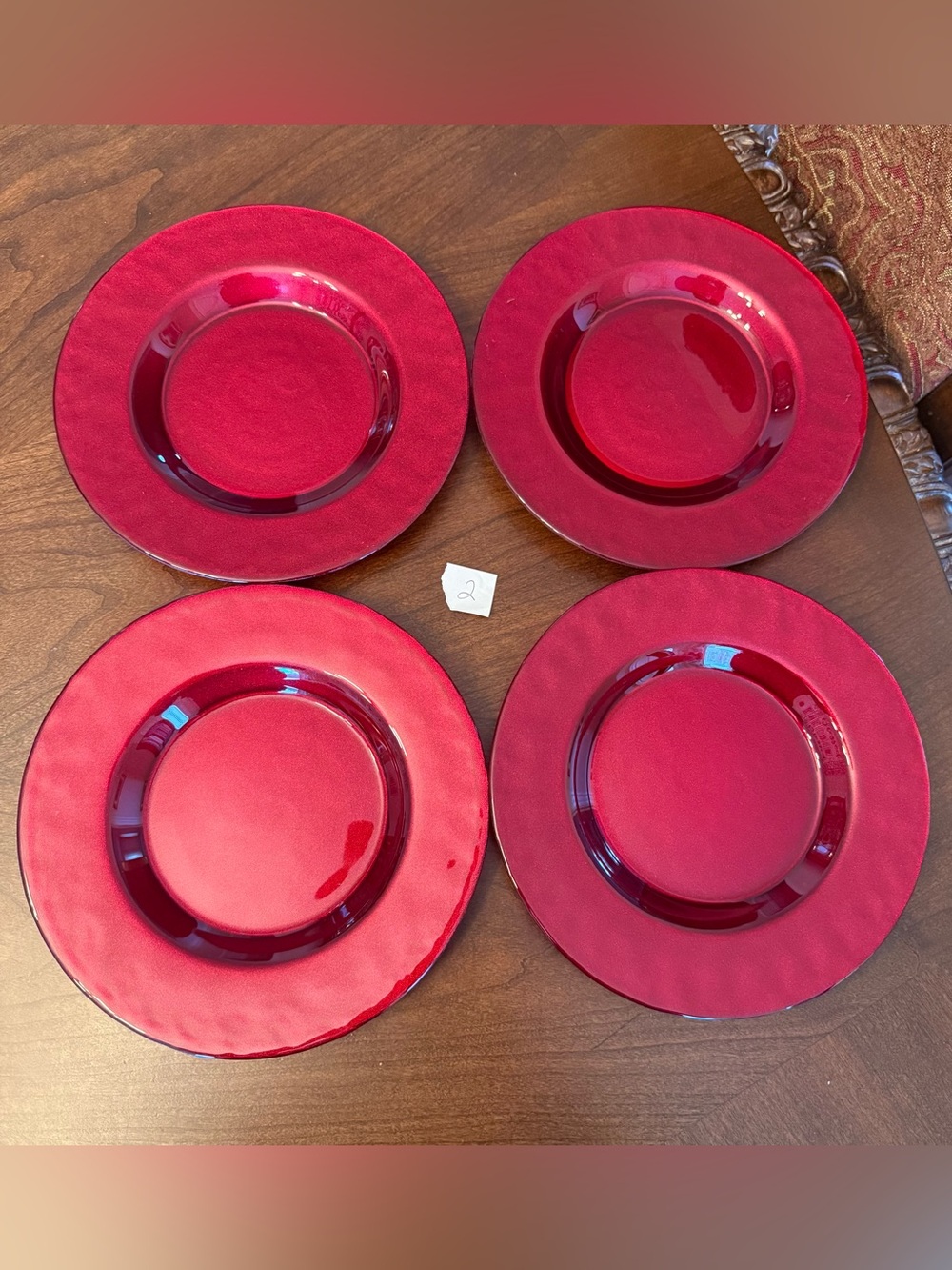 Set of 4 Vintage Pier 1 Imports Ruby Red 8.25” Glass Salad / Dessert Plates - #2